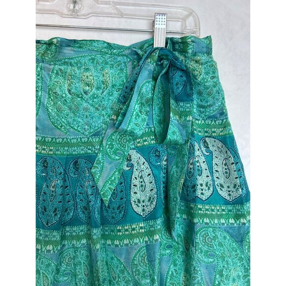 Banana Republic Women's 10 Silk Blend Paisley Boho Midi Wrap Skirt Turquoise - Picture 5 of 12